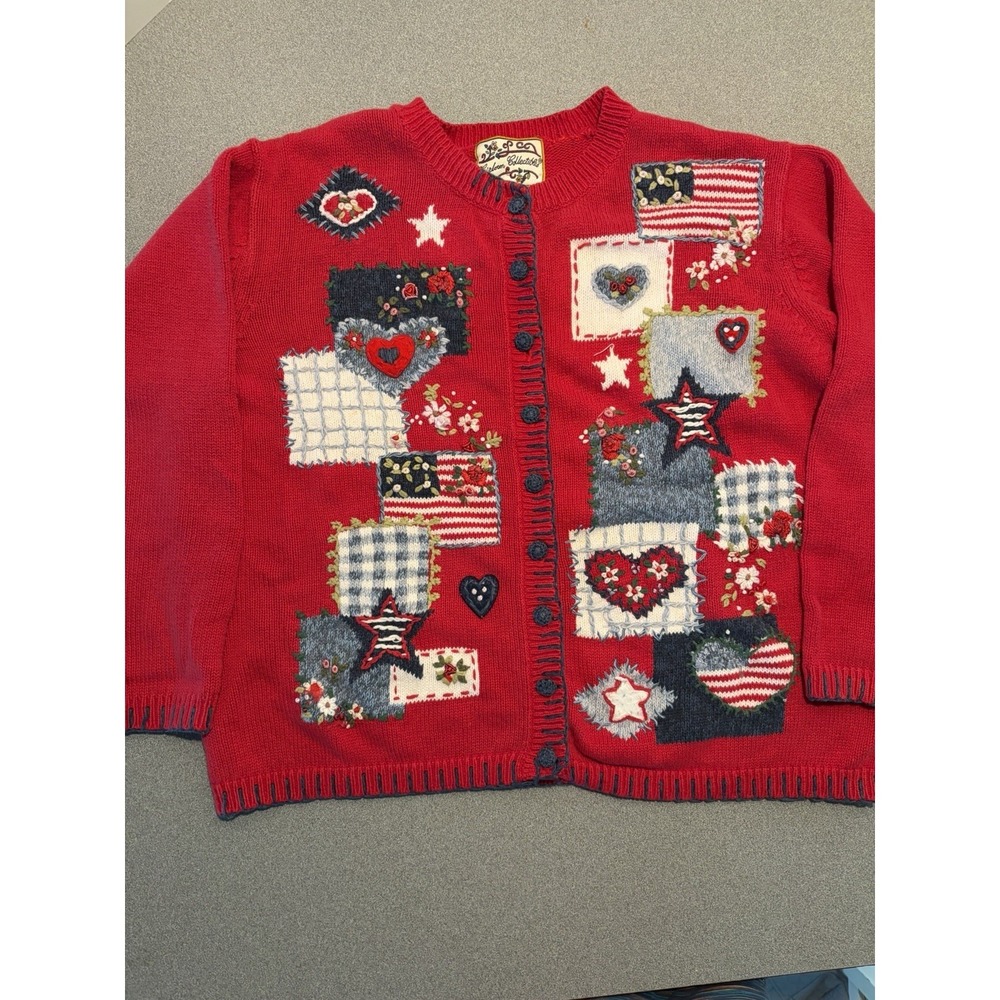 Heirloom Collectibles Sweater Red Americana 4th July Theme Patriotic Y2K Size L